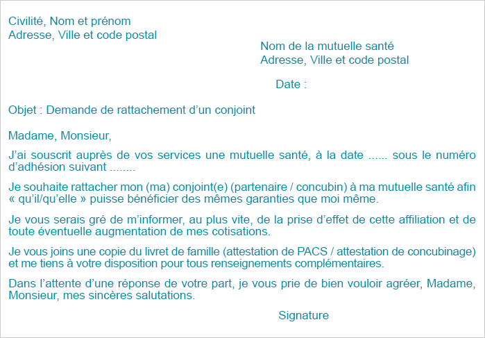 Lettre demande rattachement conjoint mutuelle