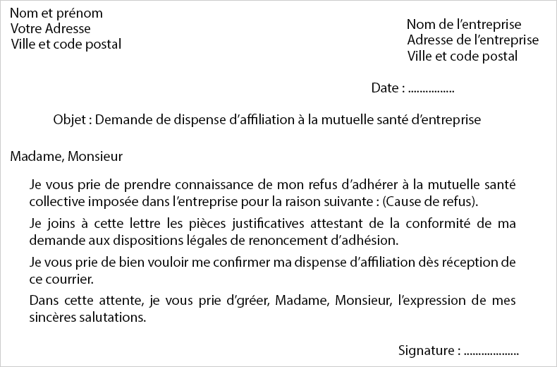 Lettre type pour refuser mutuelle obligatoire